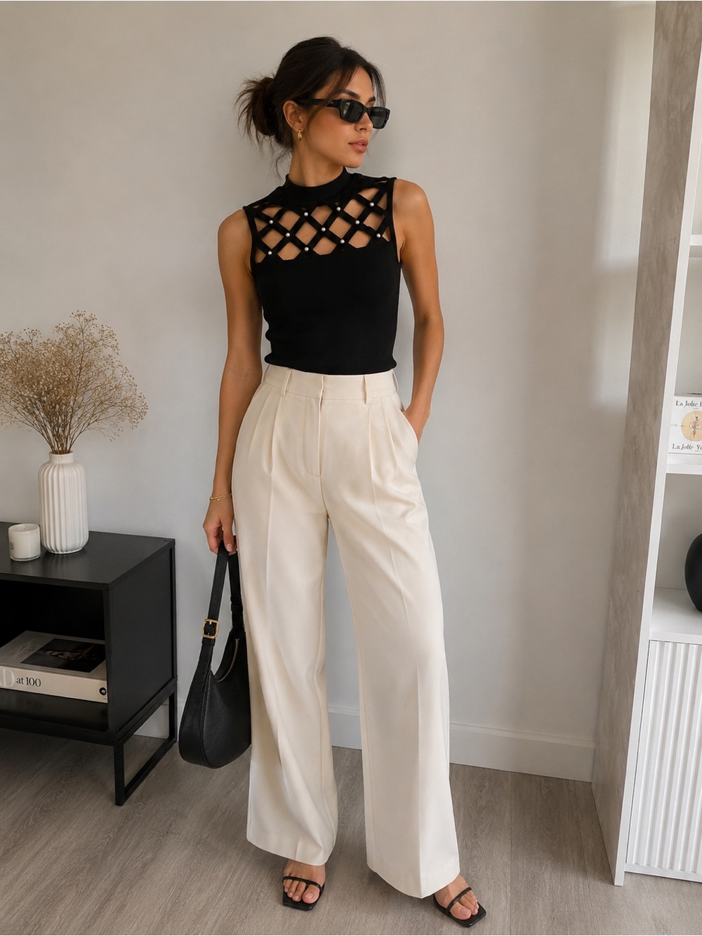 Black Pearl Cut-Out Mock Neck Top ✨ Chic Statement Top